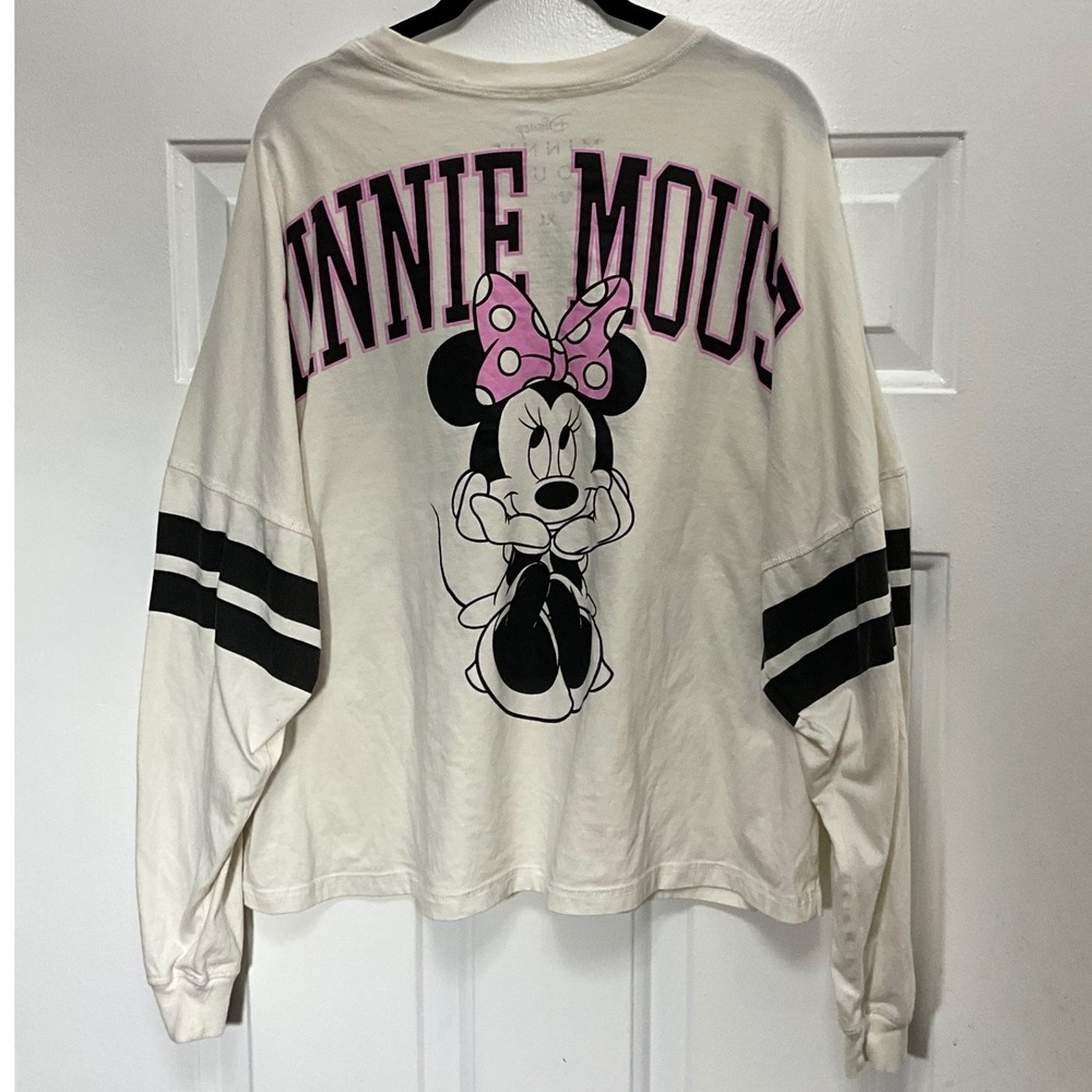 Disney Minnie Mouse Long Sleeve Spirit Jersey Style Tee Cream Pink XL JT26474